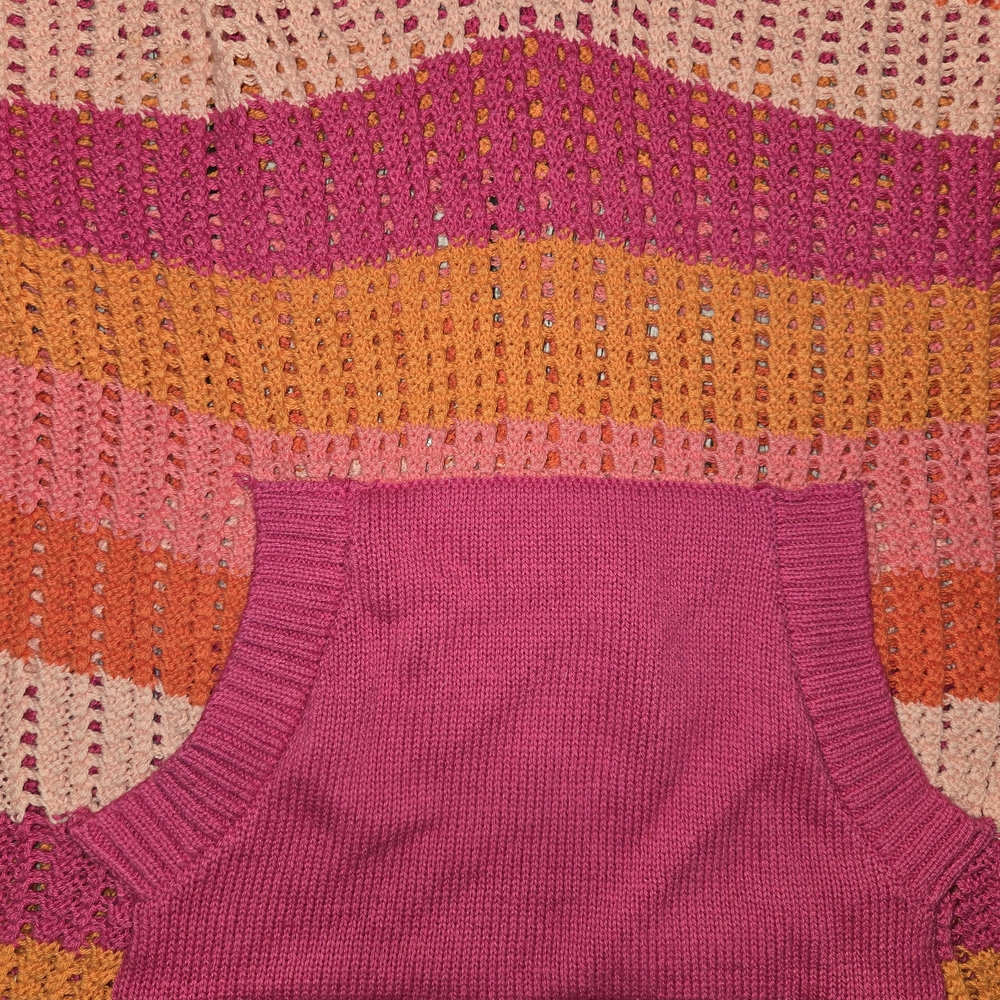Free Assembly Striped Pink & Orange Crochet Hooded Sweater Womens Size XL - Picture 3 of 8